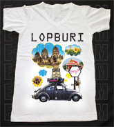 เสื้อยืดคอวีพร้อมสกรีนลายแหล่งท่องเที่ยว ลายลพบุรี